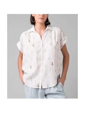 Prana Freemont Woven Top in Soft White Ferns Size Medium M